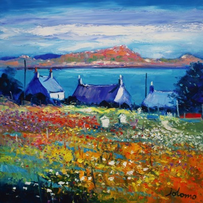 Back garden flowers and beehives Iona 24x24